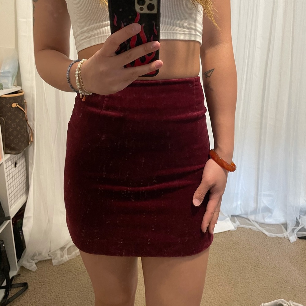 Burgundy velvet skirt